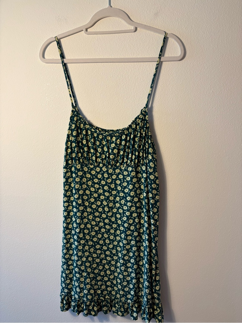 Abound Nordstrom Teal Green Daisy Ruched Bust Ruffle Mini Dress Large